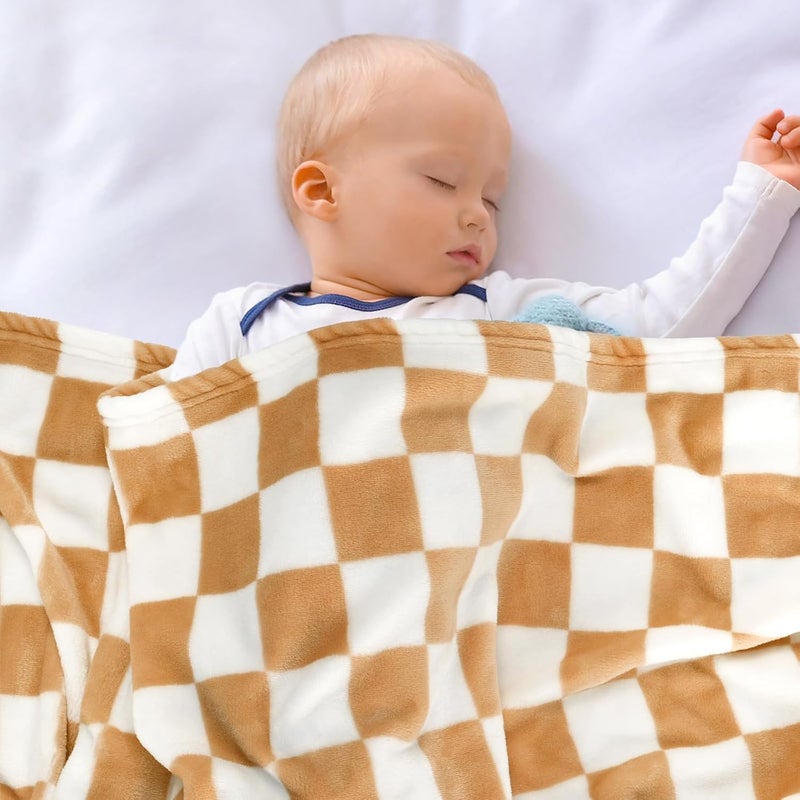 GreatBba Plush Checkered Baby Blanket for Boys Girls Nursery, 30"*40" Warm Short Fleece Blanket Neutral for Infant Newborn, Small Fuzzy for Sleeping, Chenille Baby for Stroller (Orange&White) - Image 4